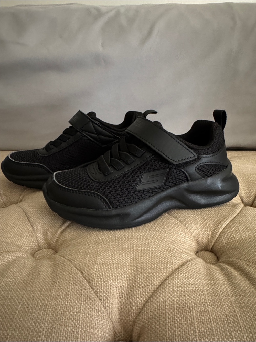 Skechers Kids Black Slip-On Athletic Sneakers with Hook-and-Loop Strap